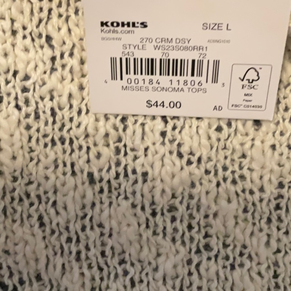 NWT.  SIze L cream over black knit sweater with scattered black knit flowers. - Picture 2 of 4